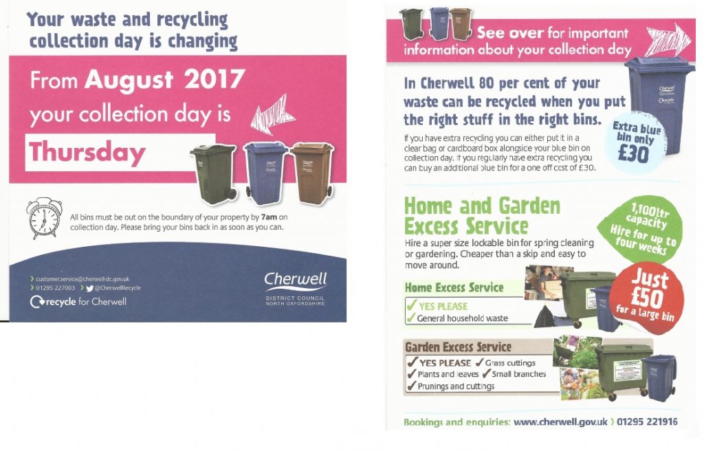 Reminder Our Bin Collection Day Has Changed South Newington Village