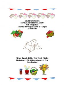 Poster advertising South Newington flower and produce show in August 2018.