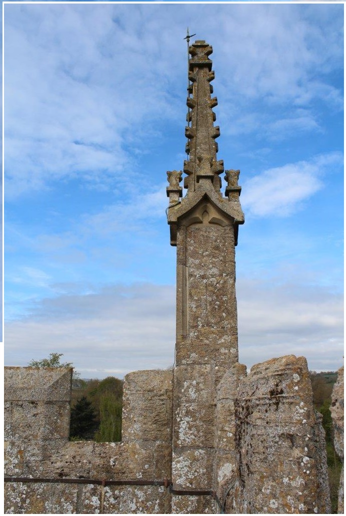 Photograph of decorated stone spire