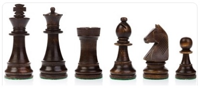 Brown chess pieces on a white background