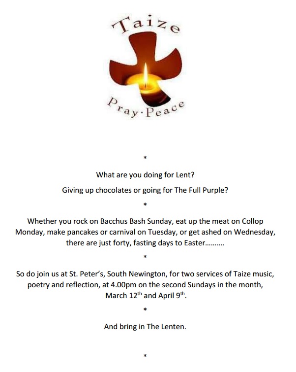Poster for Taize prayer service March 2017