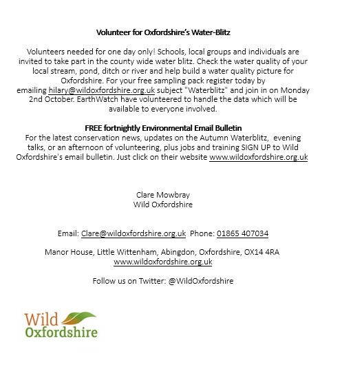 Volunteer for Oxfordhsire Water-Blitz, July 2017