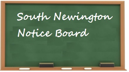 Cartoon of a whiteboard with 'South Newington Notice Board' written on it