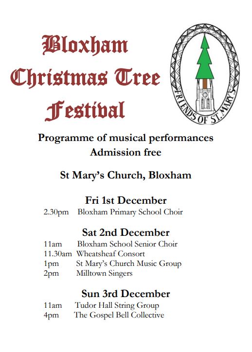 Poster for Bloxham Christmas tree festival, December 2017