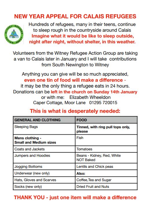 Poster for Calais refugee appeal, January 2018