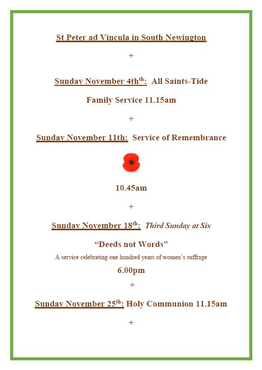 Poster for services in November 2018