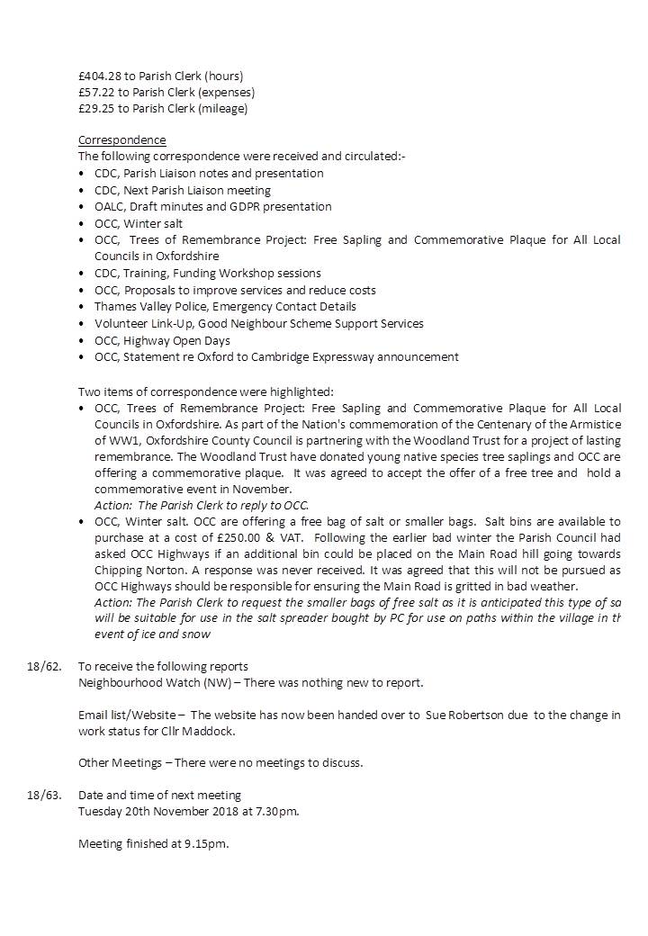 Minutes for parish meeting in November 2018