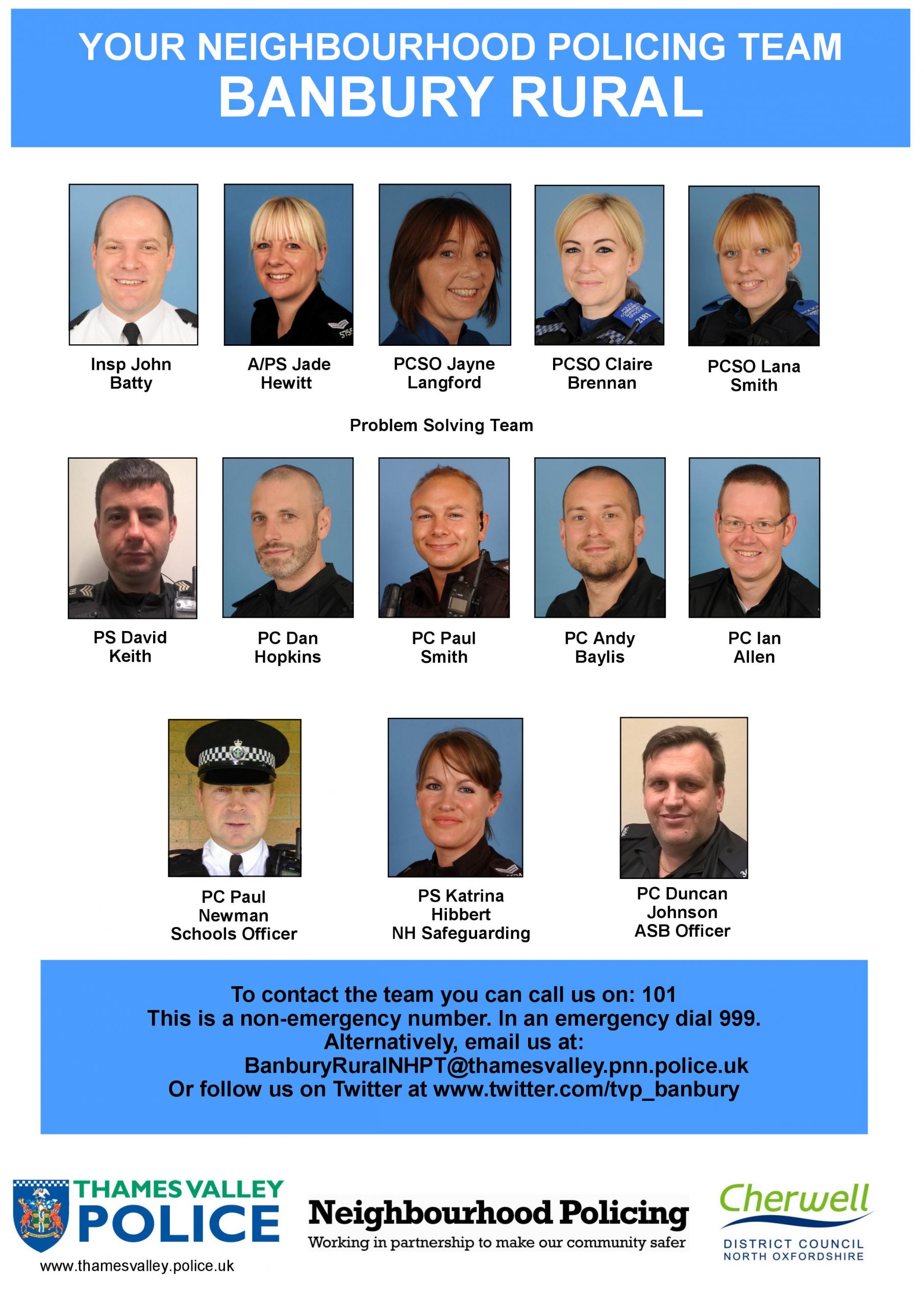Photo and Name of Members of the Banbury Rural Neighbourhood Policing TeamPolic